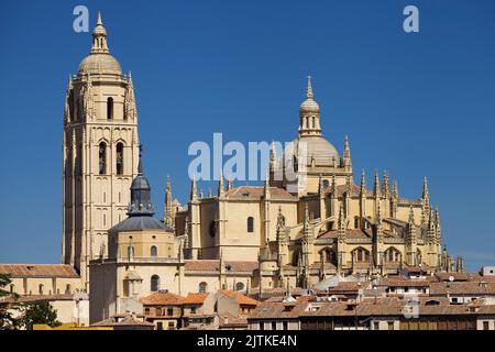 Kathedrale von Segovia vom Mirador de la Piedad, Segovia, Spanien. Stockfoto