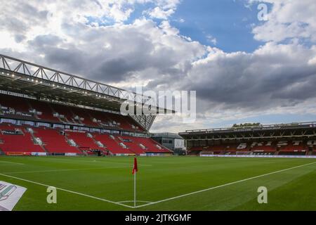 Allgemeiner Blick auf das Ashton Gate Stadium, Heimstadion von Bristol City Stockfoto