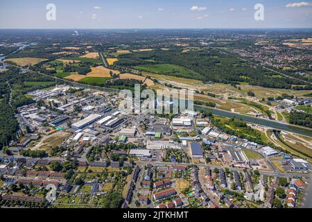 Luftaufnahme, Emscher Baustelle Emscherland, Emscher culvert, Wasserdurchfahrt Castrop-Rauxel, Emscher-Unterführung und Rhein-Herne-Kanal, Stockfoto