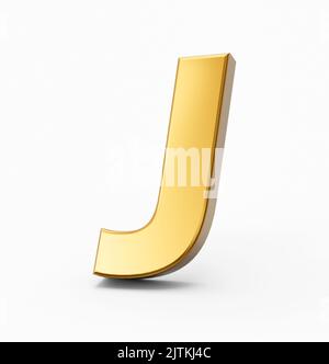 Eine 3D Illustration des Goldenen Alphabets J isoliert auf weißem Hintergrund Stockfoto