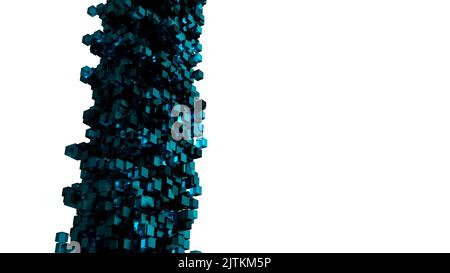 Abstraktes Würfeldesign, 3D Render. Blaue und schwarze Blöcke sind auf weißem Hintergrund isoliert. Futuristisches und modernes Grafikdesign. Stockfoto