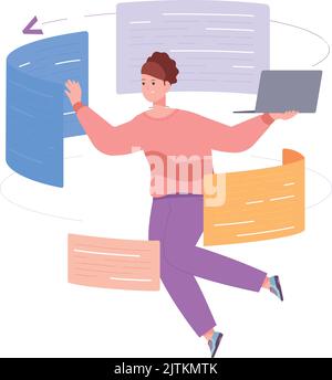 Weibliche Programmiererin, die arbeitet. Zeichen des Entwicklungsingenieurs für Software auf weißem Hintergrund isoliert Stock Vektor