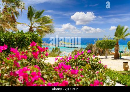 Landschaft mit drei Ecken strand von sayrouz in Marsa Alam, Ägypten Stockfoto