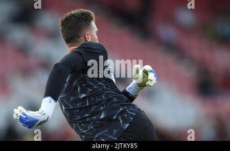 31.. August 2022; Vitality Stadium, Boscombe, Dorset, England: Premiership Football, AFC Bournemouth gegen Wolverhampton Wanderers: Jose Sa von Wolverhampton Wanderers wärmt sich auf Stockfoto