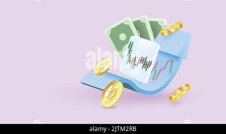 3D Aktienhandel für erfolgreiche Idee. Ausgezeichnetes Anlagegeschäft und Bankmanagement. Stock Vektor