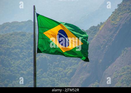 Flagge von brasilien im Freien in rio de janeiro Brasilien. Stockfoto