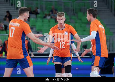 LJUBLJANA, SLOWENIEN - 31. AUGUST: Niederländische Spieler während der Volleyball-Weltmeisterschaft der Männer - Pool F - Vorbereitungsphase-Spiel zwischen den Niederlanden und dem Iran in der Arena Stozice am 31. August 2022 in Ljubljana, Slowenien (Foto: Borut Zivulovic/BSR Agency) Stockfoto