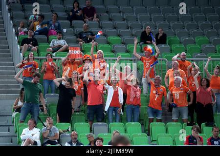 LJUBLJANA, SLOWENIEN - 31. AUGUST: Fans der Niederlande während der Volleyball-Weltmeisterschaft der Männer - Pool F - Vorbereitungsphase-Spiel zwischen den Niederlanden und dem Iran in der Arena Stozice am 31. August 2022 in Ljubljana, Slowenien (Foto: Borut Zivulovic/BSR Agency) Stockfoto