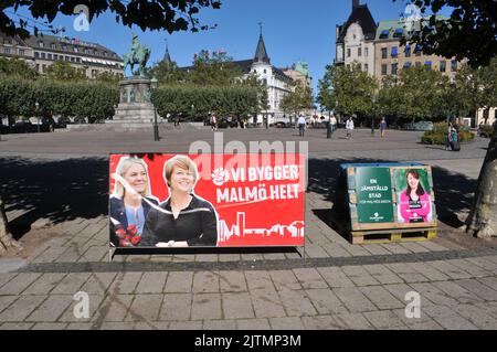 Malmö /Schweden/30 August 2022/Schwedische Demokratin-Partei, die wegen der Geernalwahl in schweden campagelt und ihre erste Frau Magdalena Andersson am Wahltag am sonntag, dem 11. September 2022, vor der schwedischen Ministerpräsidentin verklagt. (Foto..Francis Joseph Dean/Dean Picturs. Stockfoto