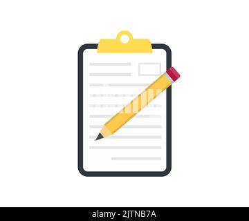 Notizbuch mit flachem Bleistift-Logo. Minimalistischer Stil, leeres Notizbuch, flache Lay-Ansicht mit leerem Notizblock-Vektor-Design und Illustration. Stock Vektor