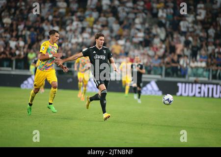 Turin, Italien. 31. August 2022. Dusan Vlahovic von Juventus FC während der italienischen Serie A, Fußballspiel zwischen Juventus FC und Spezia Calcio am 31. August 2022 im Allianz Stadium, Turin, Italien. Foto Nderim Kaceli Kredit: Unabhängige Fotoagentur/Alamy Live Nachrichten Stockfoto