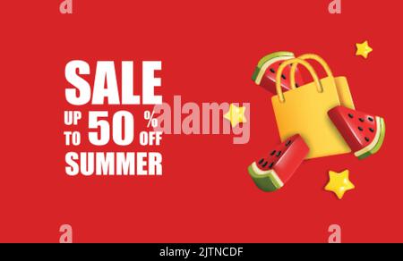 3D Sommerdesign mit Wassermelone. Sommerferien Konzept. Stock Vektor