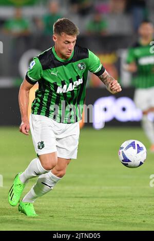 Foto Tano Pecoraro/LaPresse27 Agosto 2022 - La Spezia, Italia Sport, CalcioSpezia vs Sassuolo - Campionato italiano di calcio Serie A Tim 2022/2023 - Stadio Alberto PiccoNella foto: PinamontiPhoto Tano Pecoraro/LaPresse 27. August 2022 - La Spezia, Italien Sport, Fußball Spezia vs Sassuolo - Italienische Serie A Fußballmeisterschaft 2022/2023 - Alberto Picco StadiumAuf dem Foto: Pinamonti Stockfoto