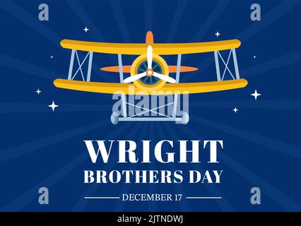 Wright Brothers Day am 17.. Dezember Vorlage Handgezeichneter Cartoon Illustration des ersten erfolgreichen Fluges in einem mechanisch angetriebenen Flugzeug Stock Vektor