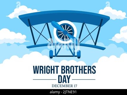 Wright Brothers Day am 17.. Dezember Vorlage Handgezeichneter Cartoon Illustration des ersten erfolgreichen Fluges in einem mechanisch angetriebenen Flugzeug Stock Vektor