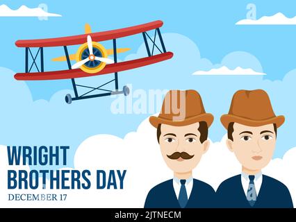 Wright Brothers Day am 17.. Dezember Vorlage Handgezeichneter Cartoon Illustration des ersten erfolgreichen Fluges in einem mechanisch angetriebenen Flugzeug Stock Vektor