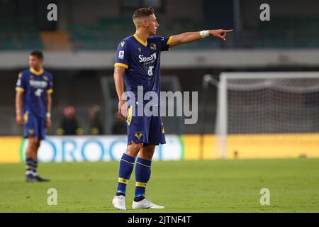 Foto StefanoNicoli/LaPresse 28 Agosto 2022 - Verona, Italia - Sport, calcio - Hellas Verona vs Atalanta - Campionato italiano di calcio Serie A Tim 2022/2023 - Stadio Marcantonio Bentegodi. Nella foto: Filippo Terracciano 28. August 2022 Verona, Italien - Sport, calcio - Hellas Verona vs Atalanta - Italienische Serie A Fußballmeisterschaft 2022/2023 - Marcantonio Bentegodi Stadion. Im Bild: Filippo Terracciano Stockfoto