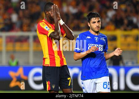 Foto Giovanni Evangelista/LaPresse 28 Agosto 2022 Lecce, Italia - Sport, calcio - U.S. Lecce vs Empoli F.C. - CampionatoSerie A Tim 2022/23 - Stadio E. Giardiniero - Via del Mare. Nella foto: August 28, 2022 Lecce, Italien - Sport, Fußball - U.S Lecce vs Empoli F.C. - Italienische Meisterschaft Serie A Tim 2022/23- E. Giardiniero - Via del Mare Stadium. Im Bild: Stockfoto