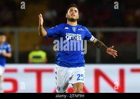 Foto Giovanni Evangelista/LaPresse 28 Agosto 2022 Lecce, Italia - Sport, calcio - U.S. Lecce vs Empoli F.C. - CampionatoSerie A Tim 2022/23 - Stadio E. Giardiniero - Via del Mare. Nella foto: Filippo BandinelliAugust 28, 2022 Lecce, Italien - Sport, Fußball - U.S Lecce vs Empoli F.C. - Italienische Meisterschaft Serie A Tim 2022/23- E. Giardiniero - Via del Mare Stadium. Im Bild: Filippo Bandinelli Stockfoto