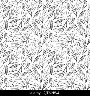 Handgezeichnete schwarze Eiche hinterlässt ein nahtloses Muster. Stock Vektor