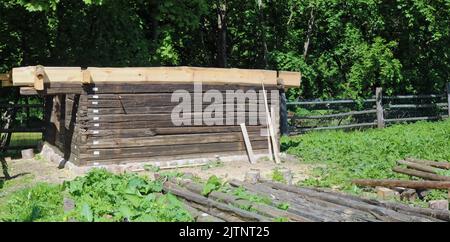 Unvollendeter ländlicher Schuppen im Sommerwald Stockfoto