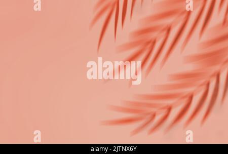 Schatten aus Palmenblättern an weißen Wänden und cremefarbenem Pastellfußboden. Abstrakter Hintergrund von Schatten Palmblatt für kreative Sommer minimal Mock-up. Neutral tropisch Stockfoto