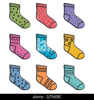 Farbige Kindersocken, Vektor isolierte Cartoon-Stil Illustration. Stock Vektor