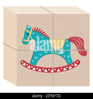 Holz Lernspielzeug für Kinder Würfel mit einem Pferd, Farbe Vektor Illustration. Stock Vektor