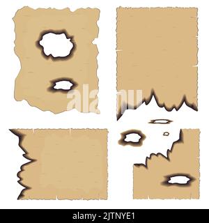 Verbrannte Kanten von Papyrus, Pergament, Farbvektor isolierte Illustration Stock Vektor