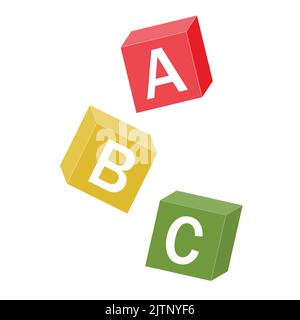 Holzwürfel mit Buchstaben A, B, C, Farbvektor isolierte Illustration Stock Vektor