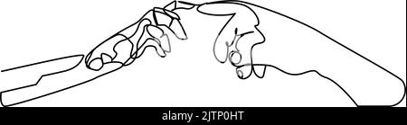 Ein menschlicher Finger und ein Roboterfinger berühren sich Stock Vektor