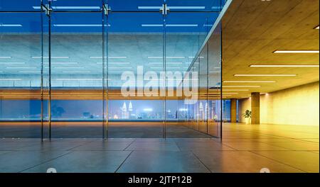 Korridor moderner Glaswände für Geschäftsgebäude. Realistisches 3D-rendering Stockfoto
