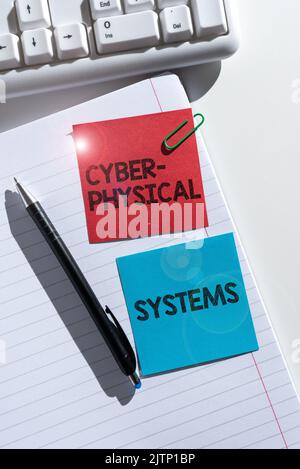 Textunterschrift: Cyber Physical Systems, Business Idea Mechanism controlled by computerbased algorithms Blanker Rahmen mit abstraktem Mod verziert Stockfoto