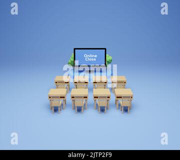 Online-Klasse 3D Rendering Lernen online 3D Illustration, moderne Bildung und Online-Lernen. Stockfoto