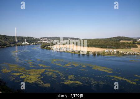 Blick über den Harkortsee auf die Stadt Herdecke und das Kombikraftwerk Cuno, Kombikraftwerk, Gasturbine, Nordrhein-Westfalen, Deutschland. E Stockfoto