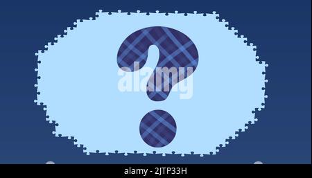 Bild eines Fragezeichens über Puzzleteilen auf blauem Hintergrund Stockfoto