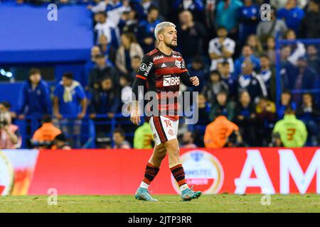 Buenos Aires, Argentinien. 31. August 2022. Giorgian de Arrascaeta von Flamengo gesehen während des Copa CONMEBOL Libertadores 2022 Halbfinalmatches in der ersten Etappe zwischen Velez und Flamengo im Jose Amalfitani Stadium. Endstand; Velez 0:4 Flamengo. Kredit: SOPA Images Limited/Alamy Live Nachrichten Stockfoto