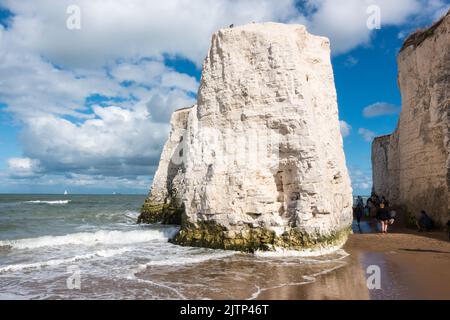 Freistehender weißer Kalkfelsen-Stapel in Botany Bay, Kent, England, Großbritannien Stockfoto