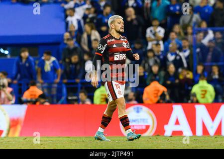 Buenos Aires, Argentinien. 31. August 2022. Giorgian de Arrascaeta von Flamengo gesehen während des Copa CONMEBOL Libertadores 2022 Halbfinalmatches in der ersten Etappe zwischen Velez und Flamengo im Jose Amalfitani Stadium. Endstand; Velez 0:4 Flamengo. (Foto: Manuel Cortina/SOPA Images/Sipa USA) Quelle: SIPA USA/Alamy Live News Stockfoto