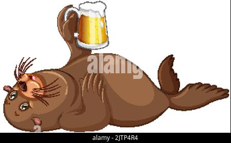 Niedlicher Seelöwe mit einer Bierdarstellung Stock Vektor
