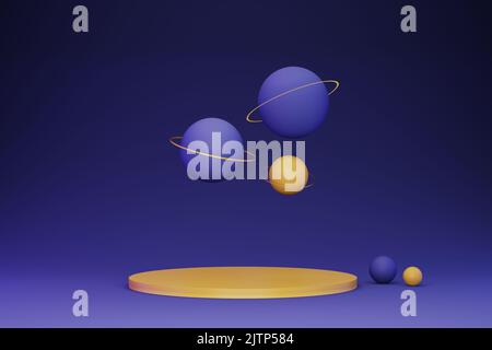 3D Rendering von mehrfarbigen geometrischen Formen mit Podium Stockfoto
