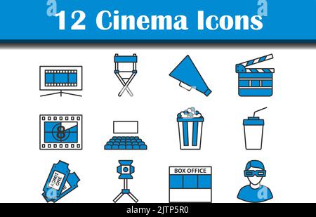 Cinema Icon Set. Editierbare Fett Formatigte Kontur Mit Farbfüllungsdesign. Vektorgrafik. Stock Vektor