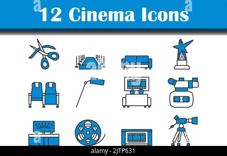 Cinema Icon Set. Editierbare Fett Formatigte Kontur Mit Farbfüllungsdesign. Vektorgrafik. Stock Vektor