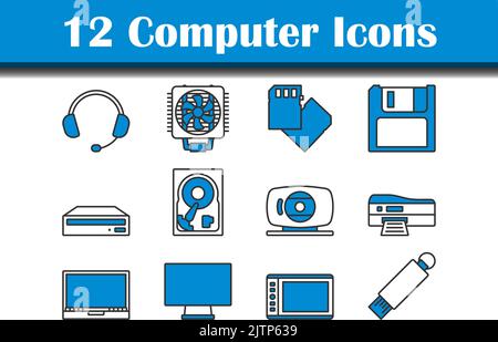 Computersymbole Eingestellt. Editierbare Fett Formatigte Kontur Mit Farbfüllungsdesign. Vektorgrafik. Stock Vektor