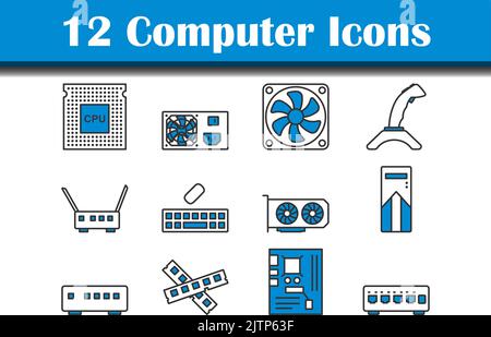 Computersymbole Eingestellt. Editierbare Fett Formatigte Kontur Mit Farbfüllungsdesign. Vektorgrafik. Stock Vektor