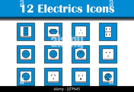 Elektrik Symbol Gesetzt. Editierbare Fett Formatigte Kontur Mit Farbfüllungsdesign. Vektorgrafik. Stock Vektor