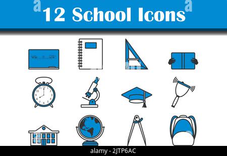 Schule Symbol Gesetzt. Editierbare Fett Formatigte Kontur Mit Farbfüllungsdesign. Vektorgrafik. Stock Vektor