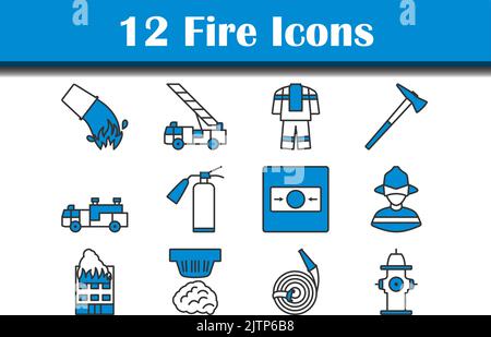 Feuersymbol Eingestellt. Editierbare Fett Formatigte Kontur Mit Farbfüllungsdesign. Vektorgrafik. Stock Vektor