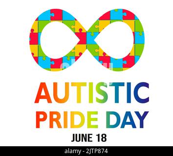 Eine Vektordarstellung eines Poster zur Feier des autistischen Pride Day am 18. Juni Stockfoto