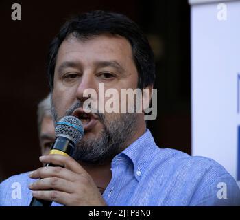 GENUA, ITALIEN, 10. JUNI 2022 - Matteo Salvini, Bundesminister der Lega-Partei für den Premierminister von Salvini während der Wahlveranstaltung zur Wahl des Genoa M Stockfoto